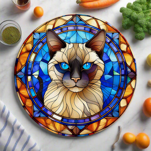 Cat Siamese Glass Suncatcher Worktop Saver